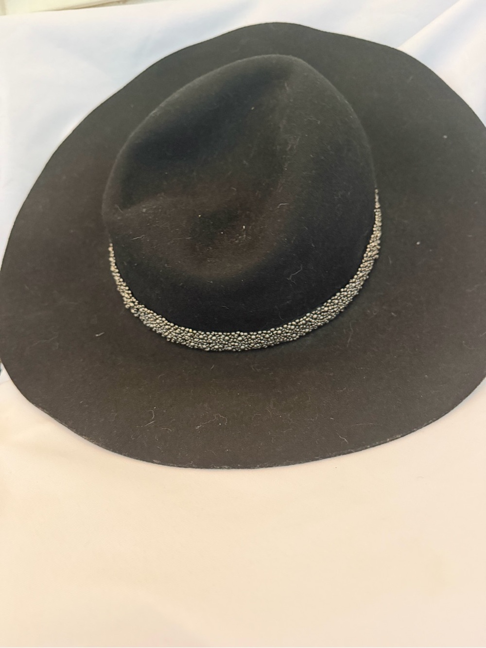 NEW ADORAHATS Black Wide-Brim Hat with Beaded Band